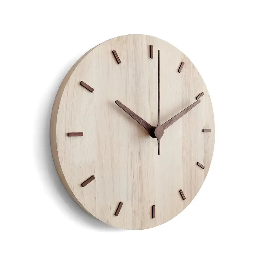 Minimalist Wooden Wall Clock - Natural Wood, Silent Quartz