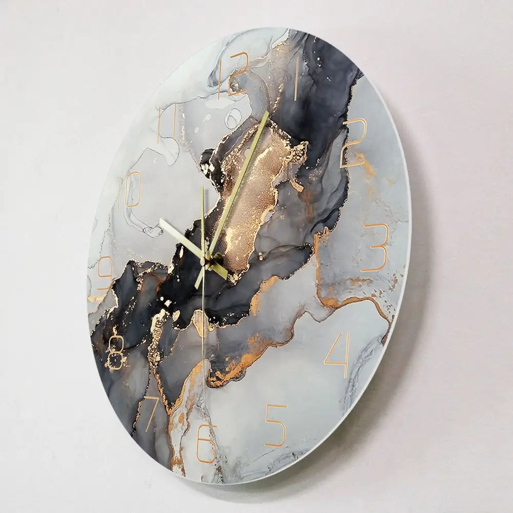 Modern art wall clock mounted on a living room wall