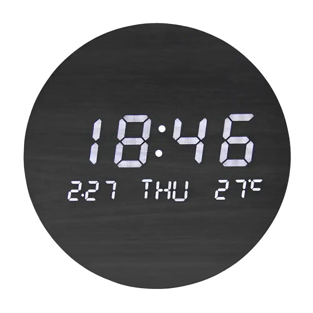 Modern Digital LED Wall Clock in Solid Wood - noir - wall clock