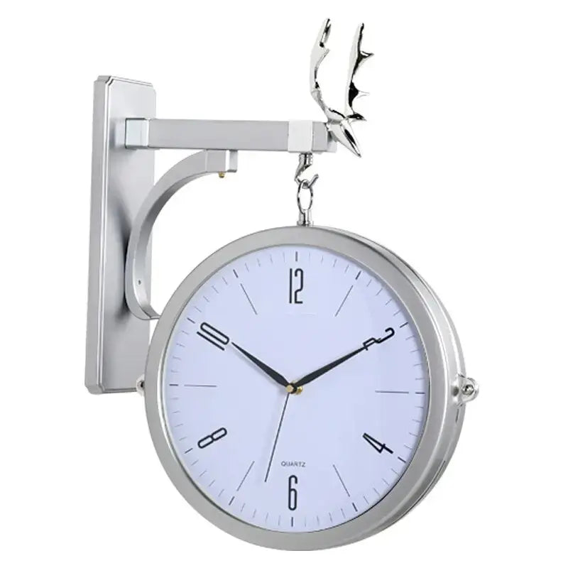 Modern Double-Sided Clock - Style Argent Blanc - wall clock