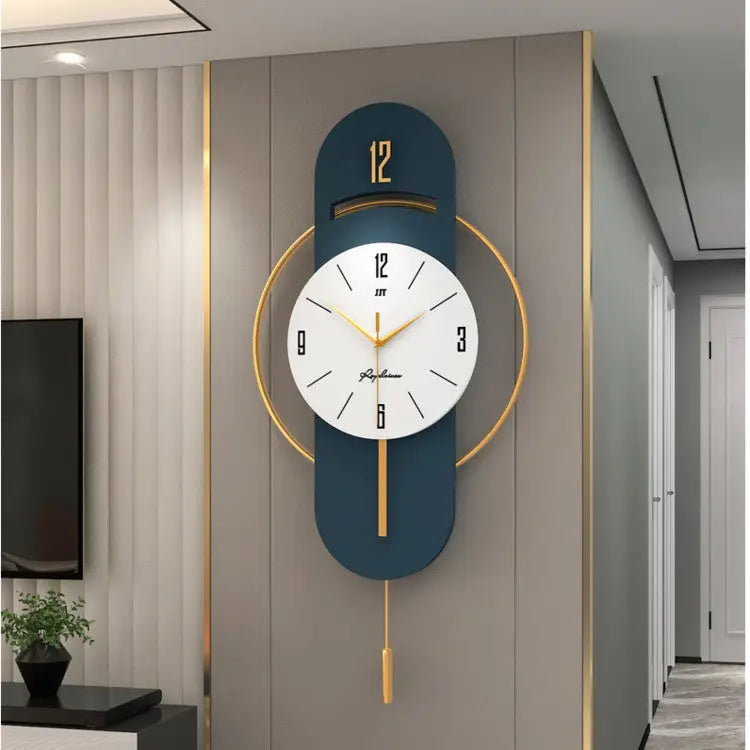 Close-up of silent quartz analog hands on a designer wall clock
