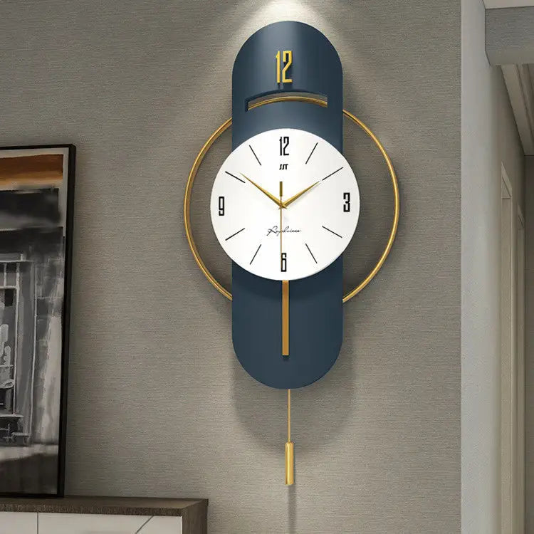 Large geometric wall clock 84 x 42 cm shown in a contemporary living room