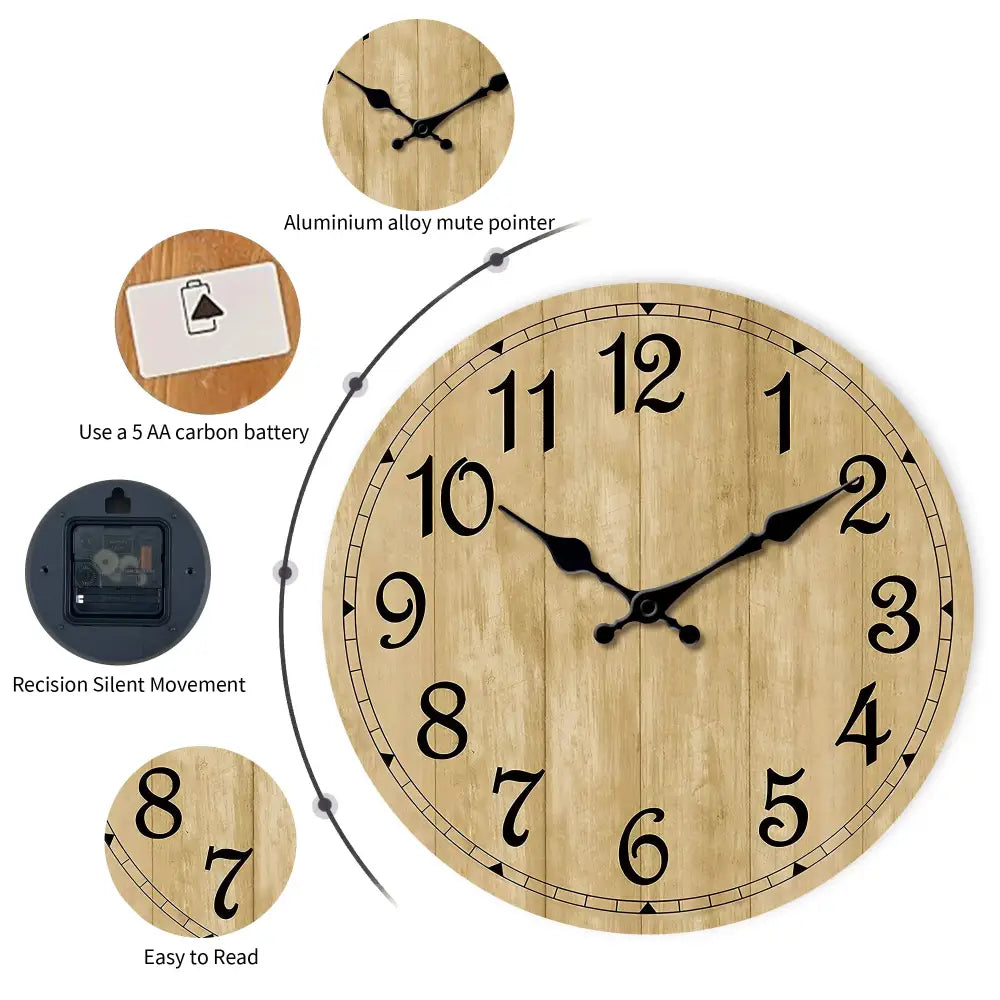 Modern Silent Quartz Wooden Wall Clock