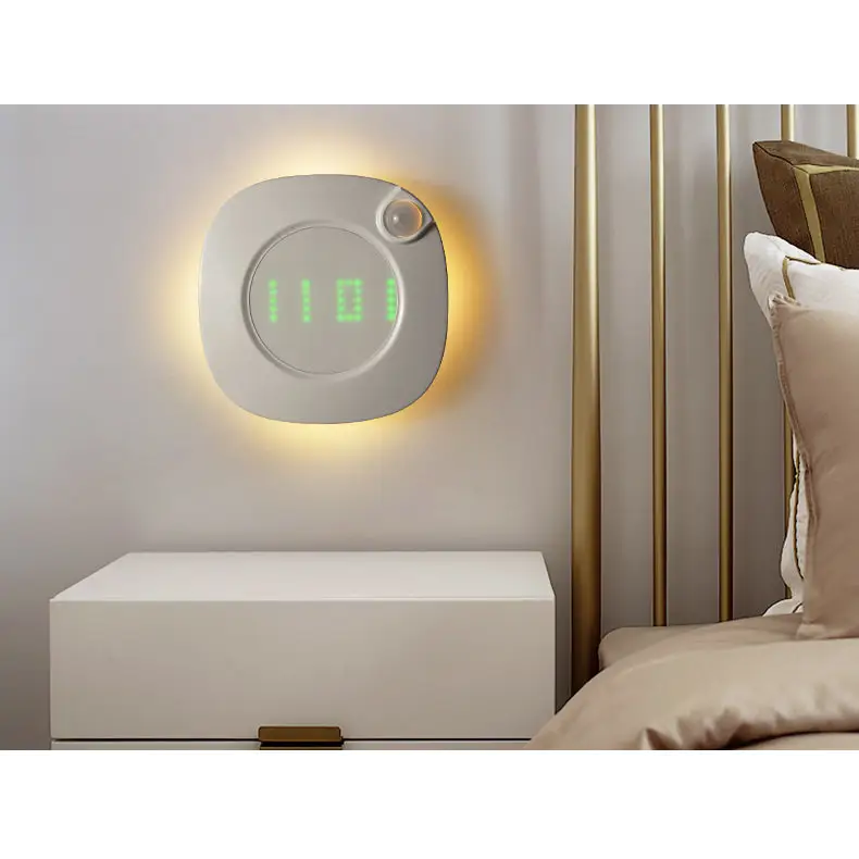 Modern silent digital wall clock in bedroom setting