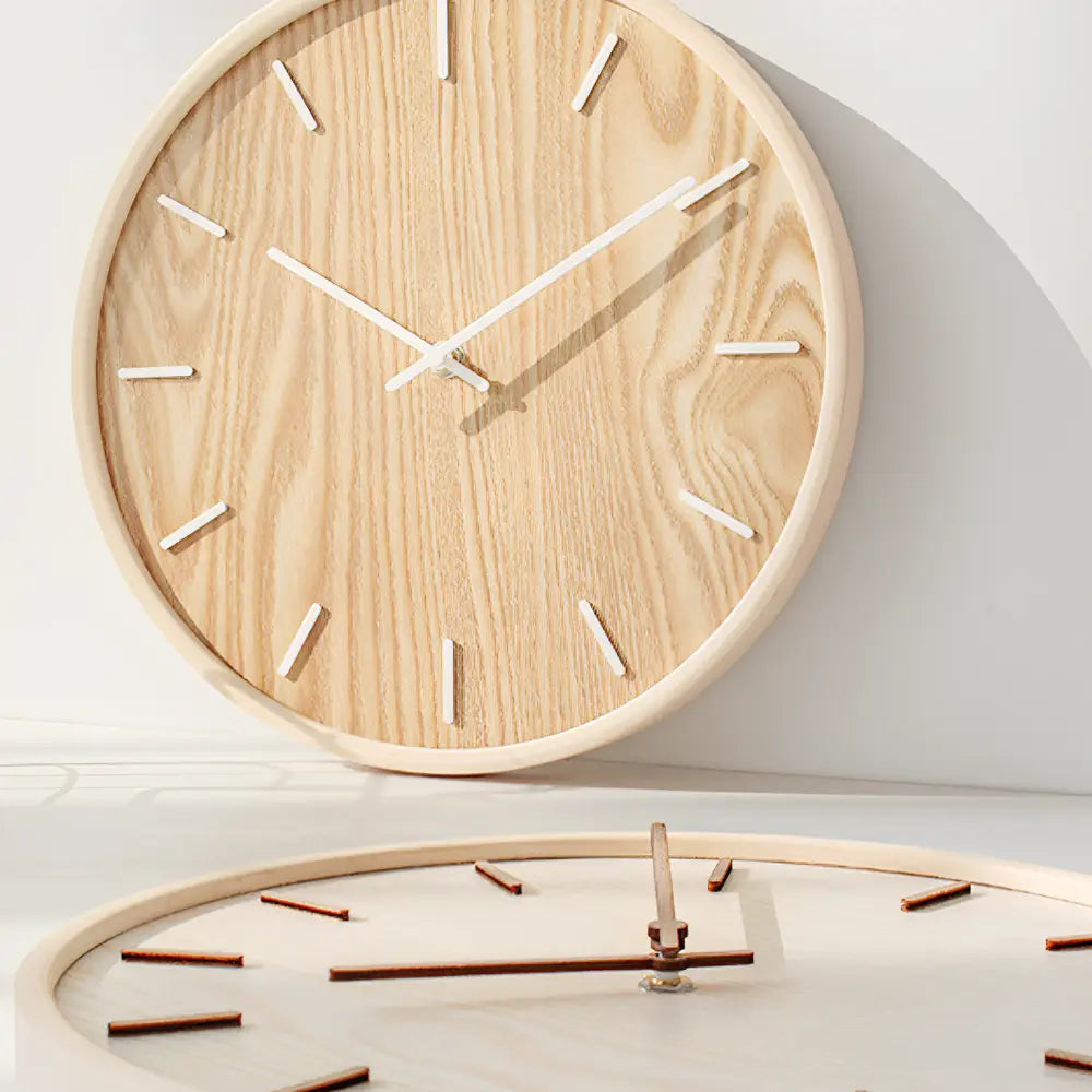 Round bamboo wall clock side profile showing 45 mm thickness