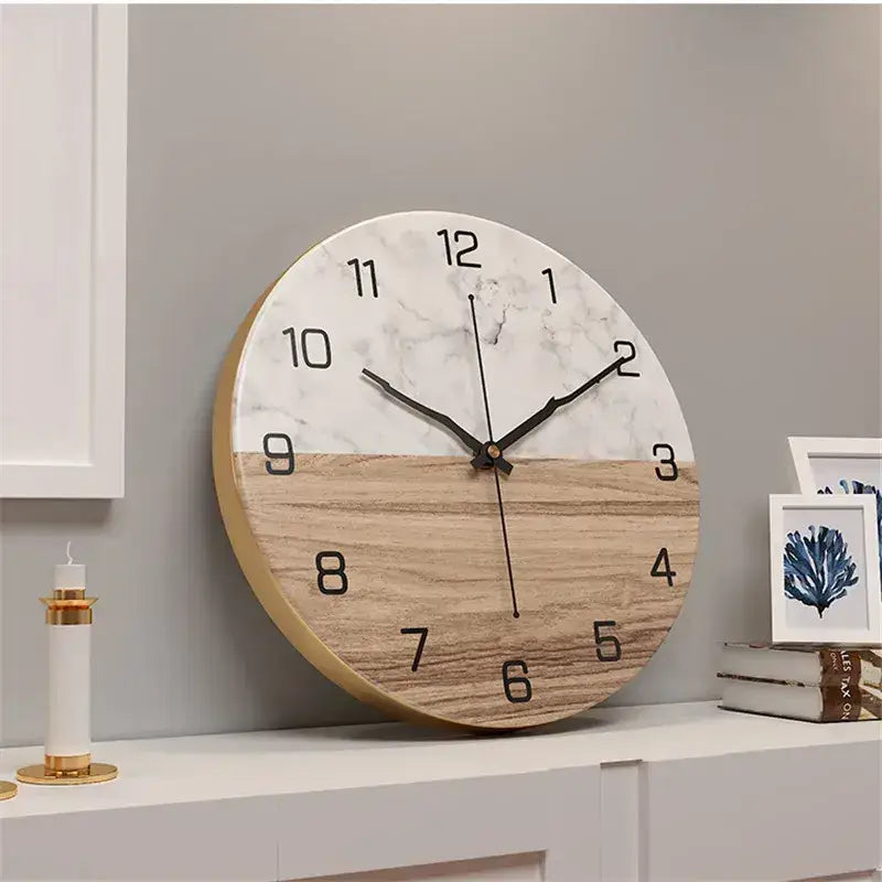 Nordic Marble Wood Wall Clock - wall clock