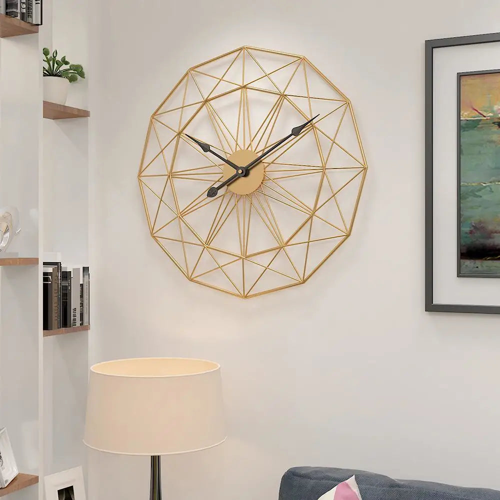 Metal wall clock black frame black hands minimalist interior