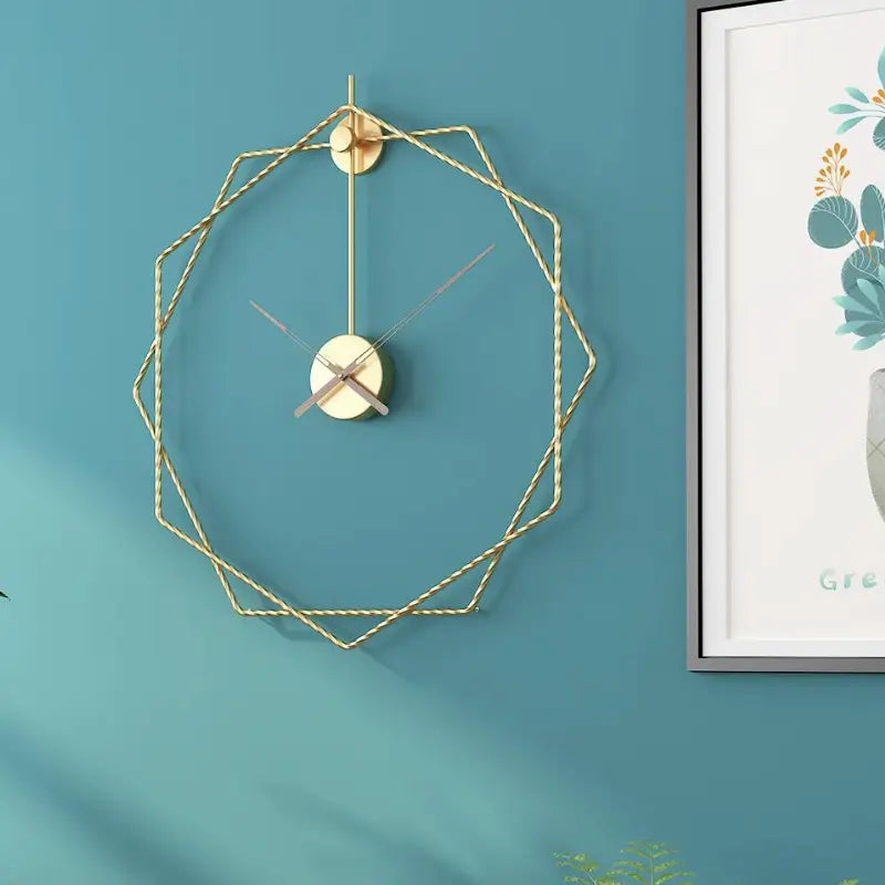 Gold and black octagon designer wall clock close-up showing quartz hands