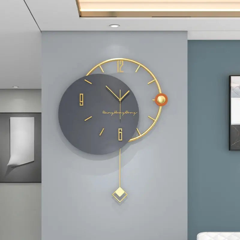 Large 52 cm designer wall clock hung in a contemporary living room