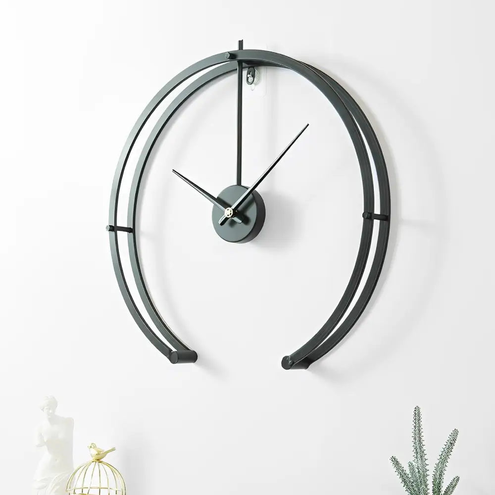 Open circle wall clock styled above a sofa in a contemporary living room