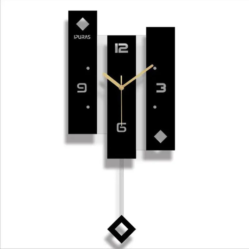 Side profile of geometric acrylic pendulum wall clock showing 26 cm width
