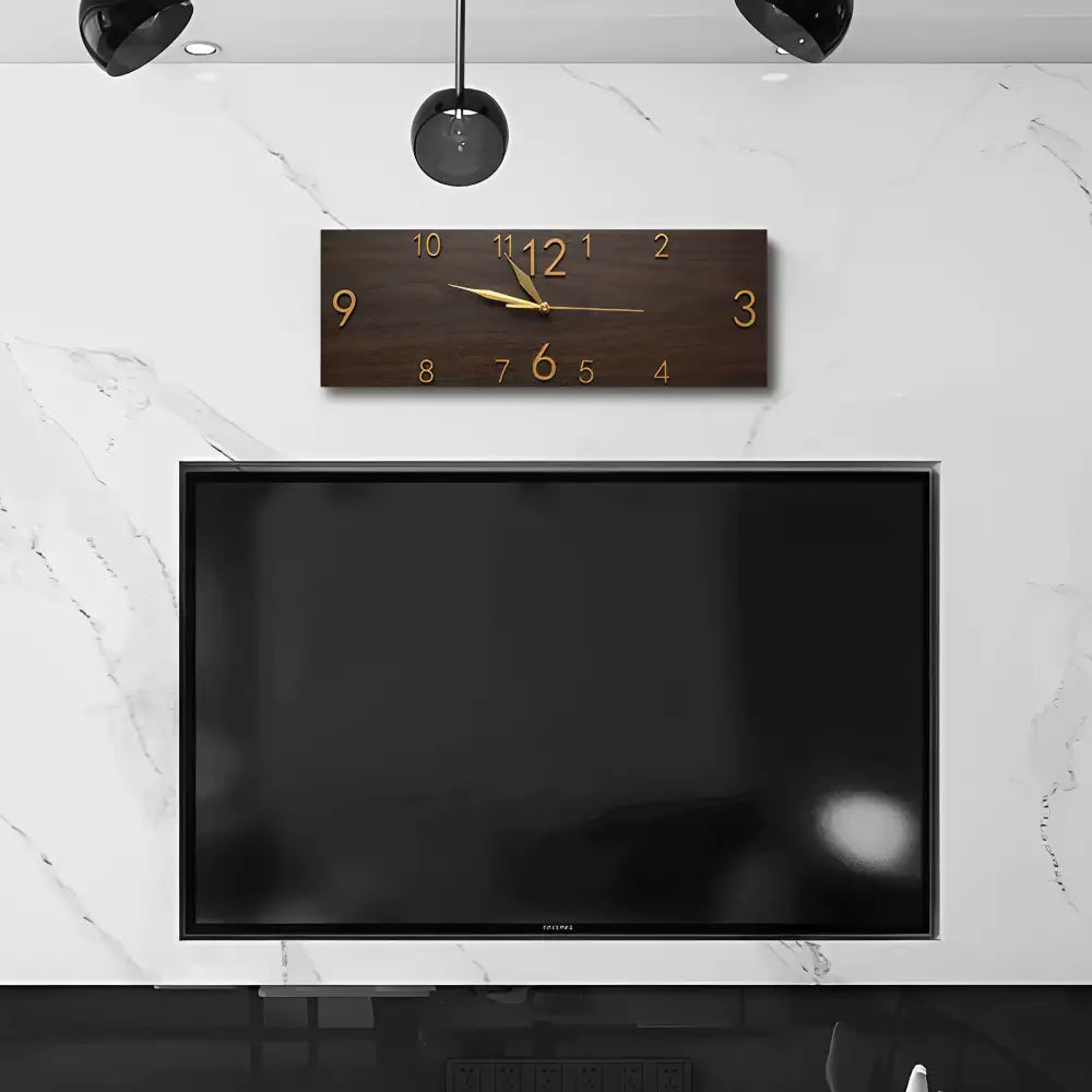 Large 25x75 cm rectangular wall clock in white wood finish on a light wall