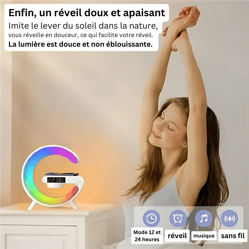 RGB Alarm Clock with 15W Wireless Charger and Bluetooth Speaker