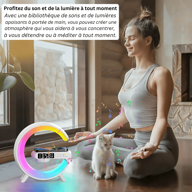 RGB Alarm Clock with 15W Wireless Charger and Bluetooth Speaker