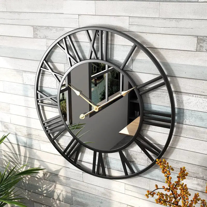 Gold and black Roman numeral mirror wall clock size comparison 40 cm 50 cm 60 cm