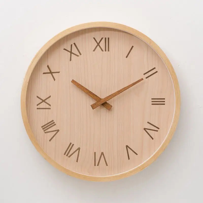 Silent bamboo wall clock mounted in a modern living room