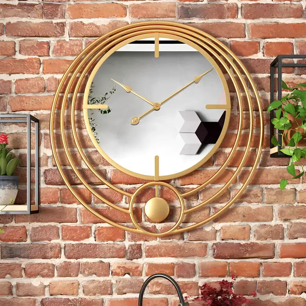 Round Mirror Gold Wall Clock - wall clock