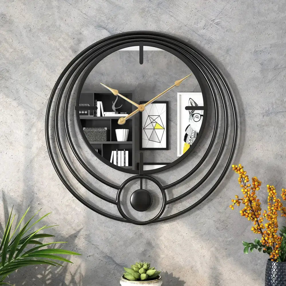 Round Mirror Gold Wall Clock - wall clock