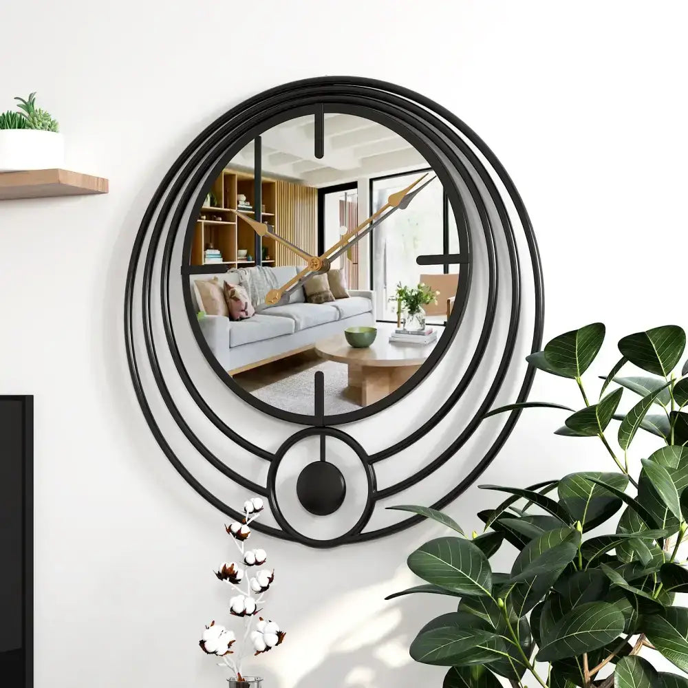 Round Mirror Gold Wall Clock - wall clock