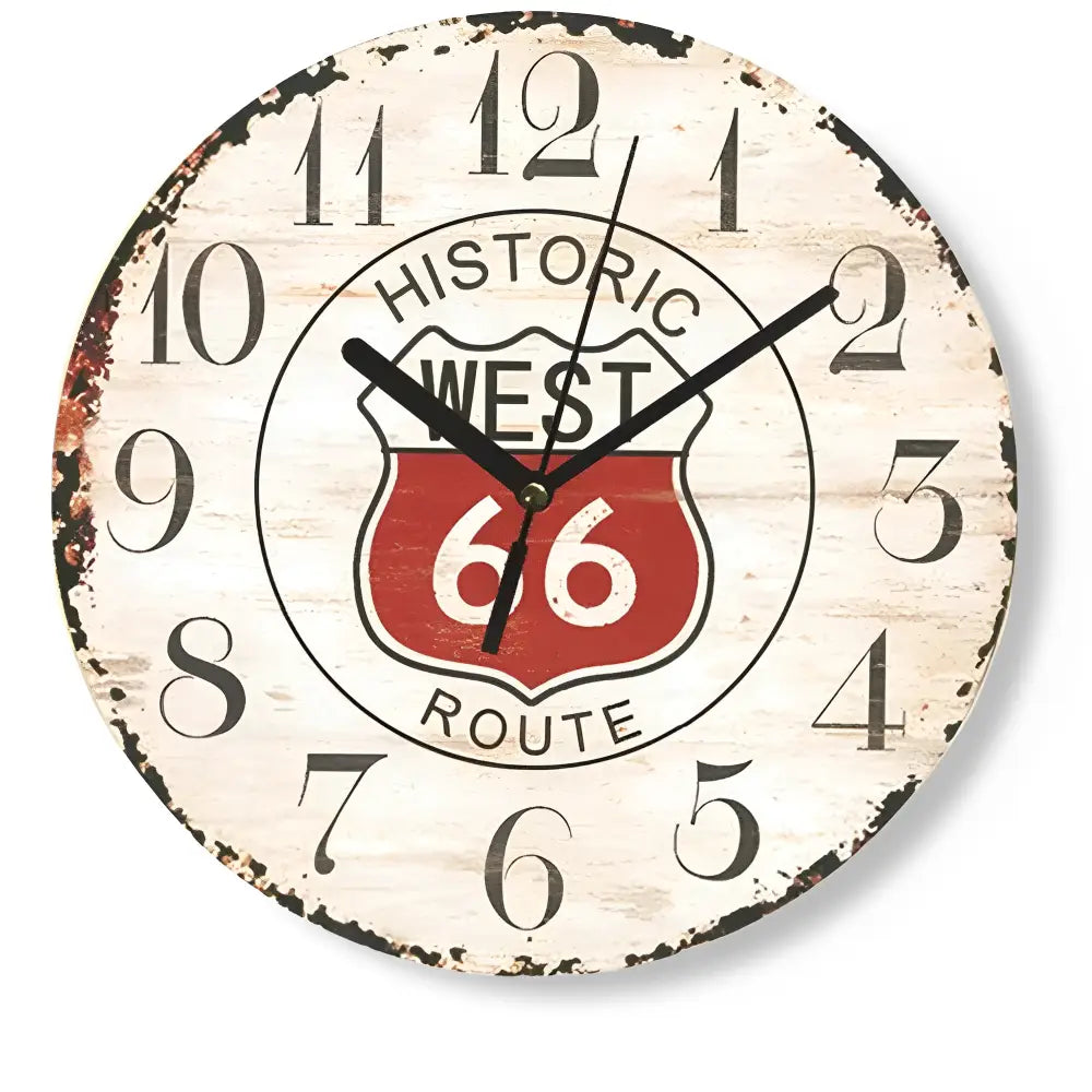 Route 66 Vintage Wall Clock - Silent Bamboo Wood Retro Clock