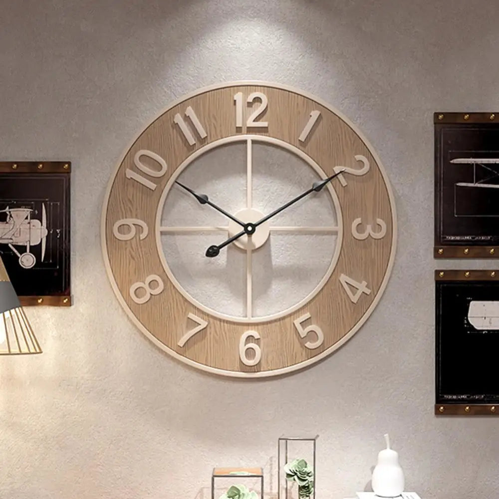 Close-up of light wood grain detail on minimalist wall clock