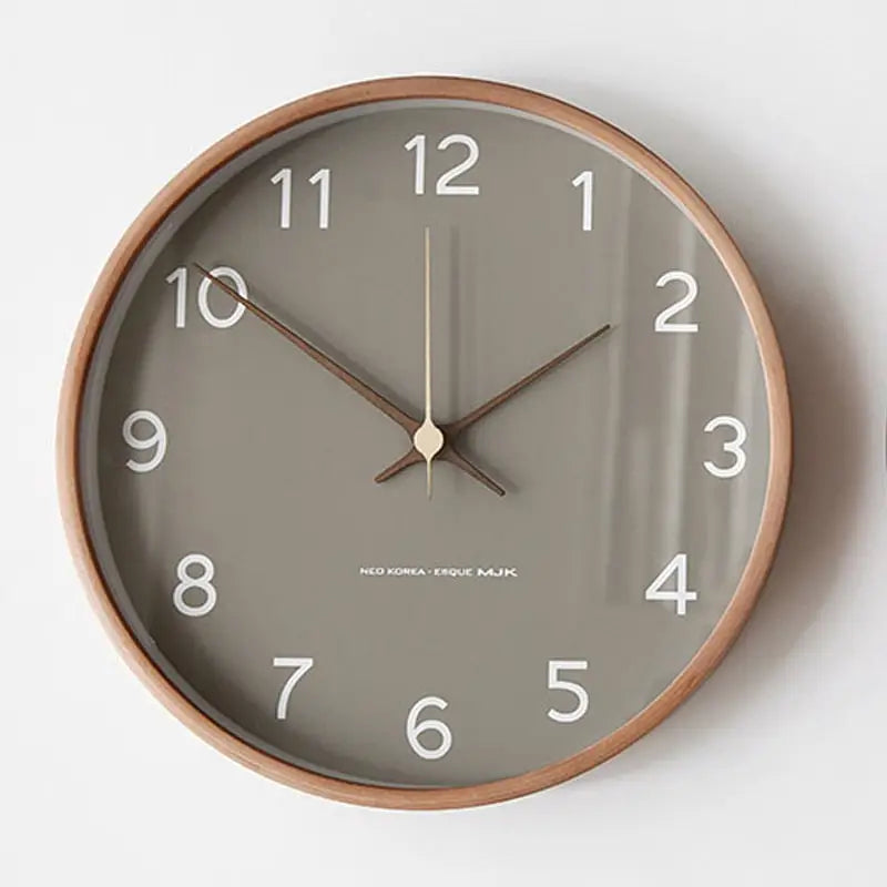 Solid wood wall clock 25 cm detail showing 9 mm wood body and glass face