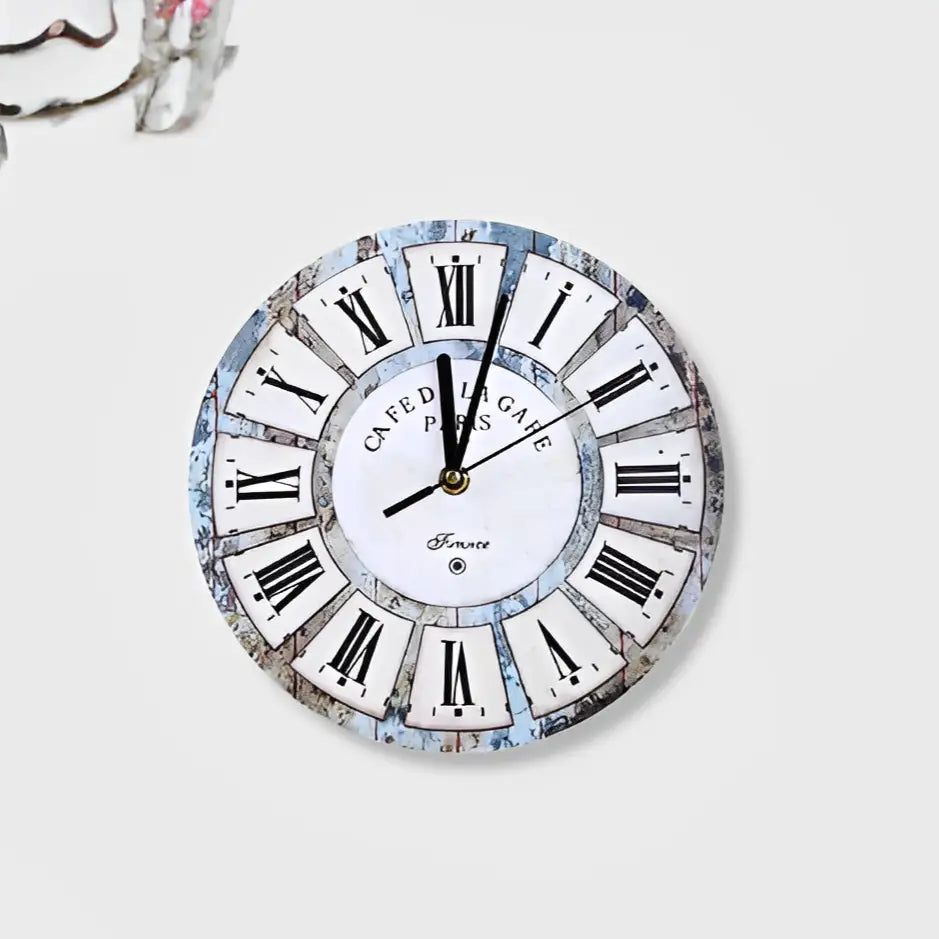 23 cm circular bamboo wall clock with retro cafe dial