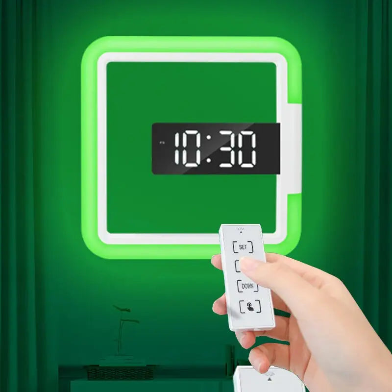 Modern square wall clock with alarm and snooze function