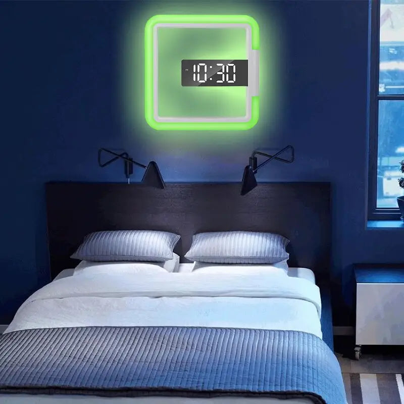 Silent digital wall clock 28 cm white plastic minimalist design