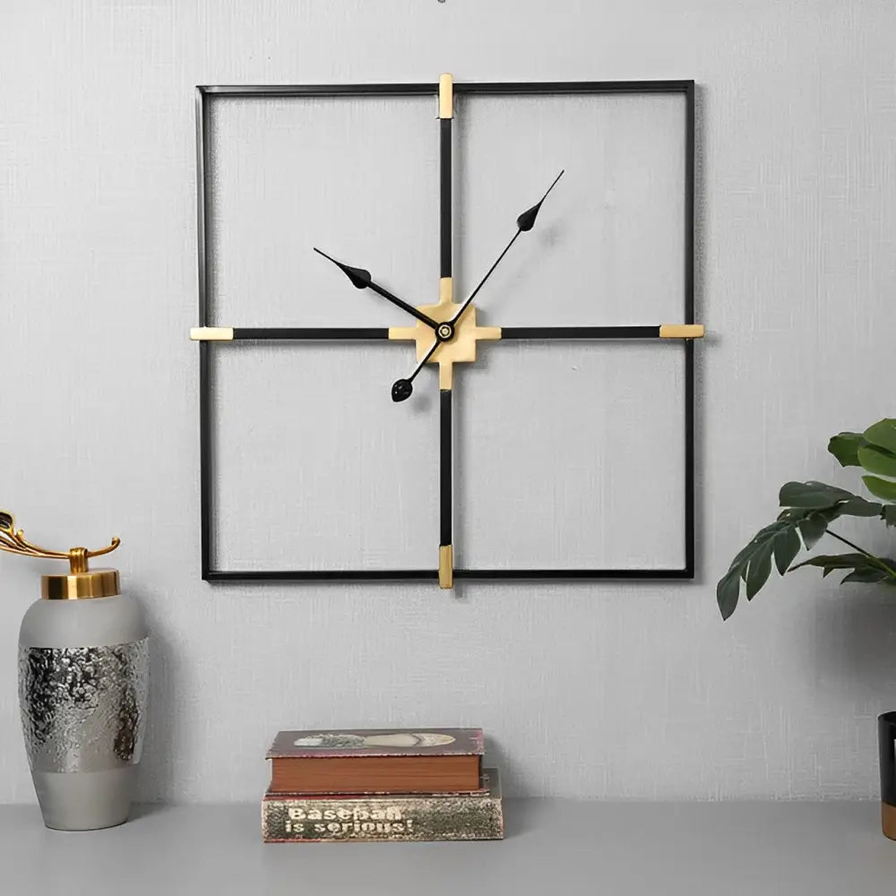 minimalist black square wall clock side profile showing metal construction