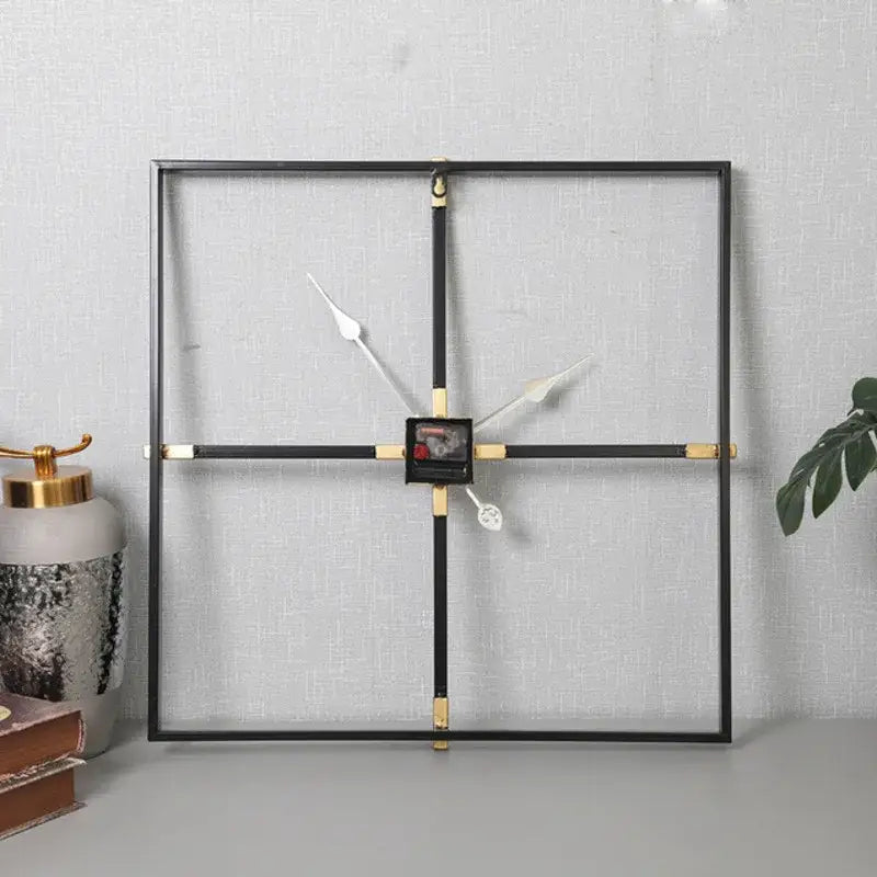 large 60 cm square wall clock displayed above a sofa in a contemporary interior