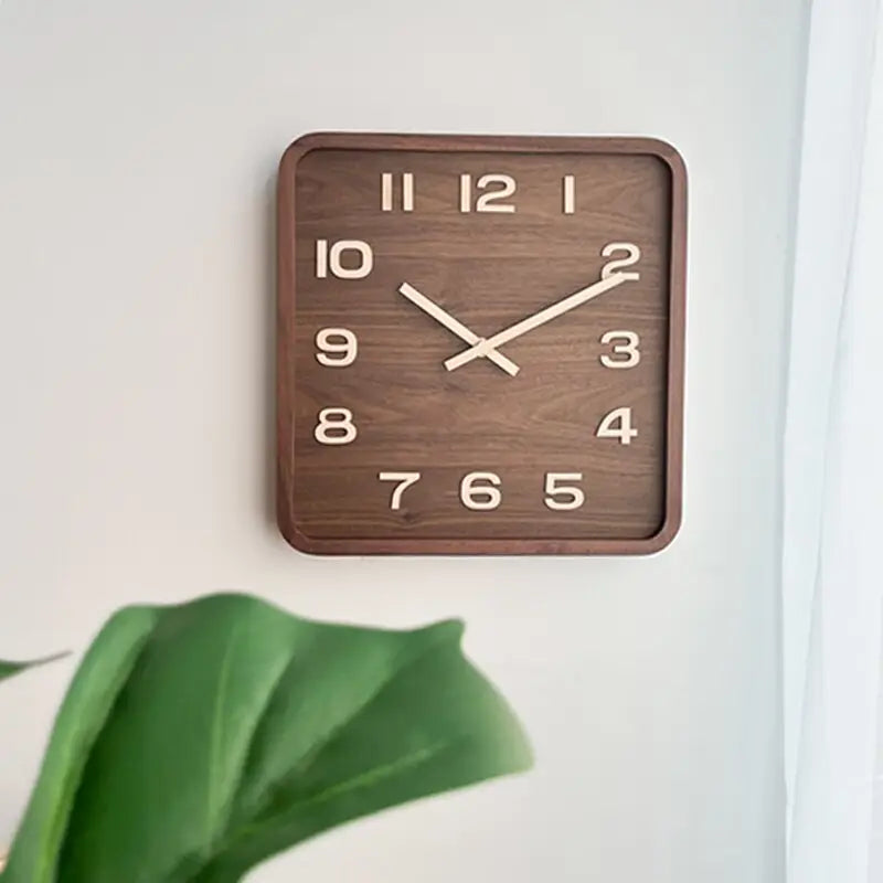 Side profile of solid wood square wall clock showing frame depth