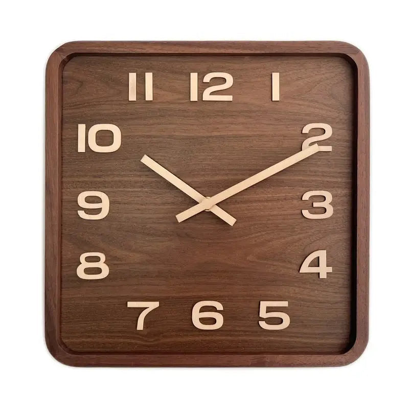 Square Wooden Wall Clock - Silent Quartz Movement