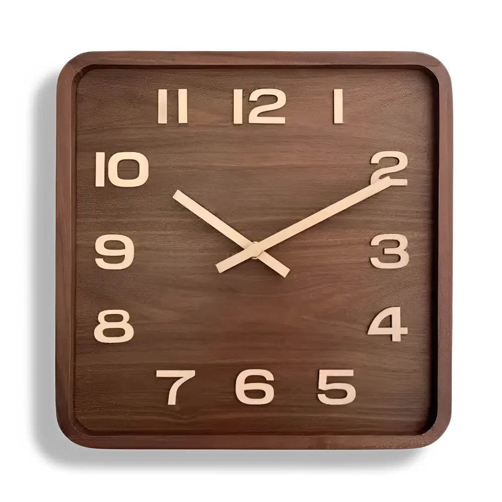 Square Wooden Wall Clock - Silent Quartz Movement