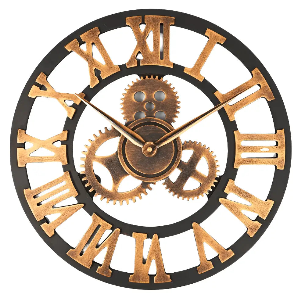 Metal hands on vintage steampunk gear wall clock