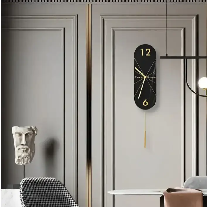 Stylish Black Gold Wall Pendulum Clock - wall clock