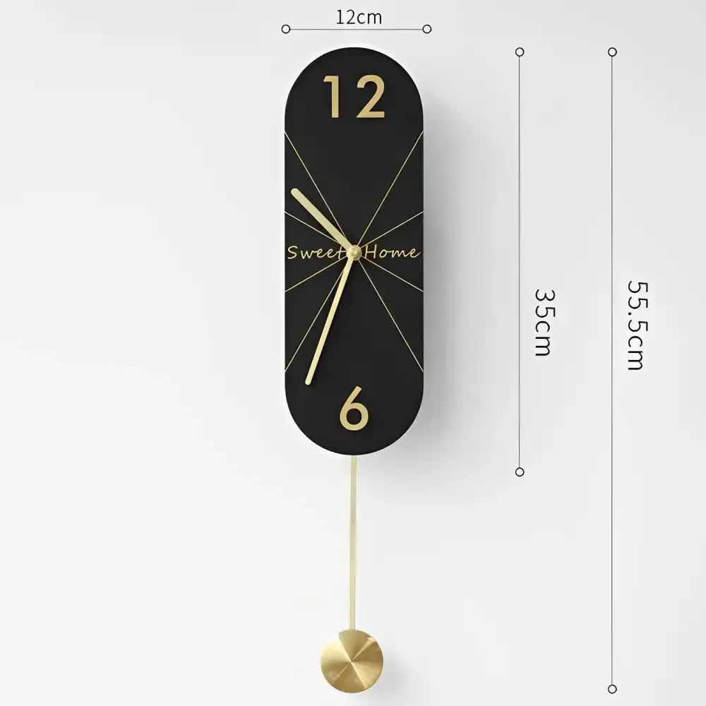 Stylish Black Gold Wall Pendulum Clock - wall clock