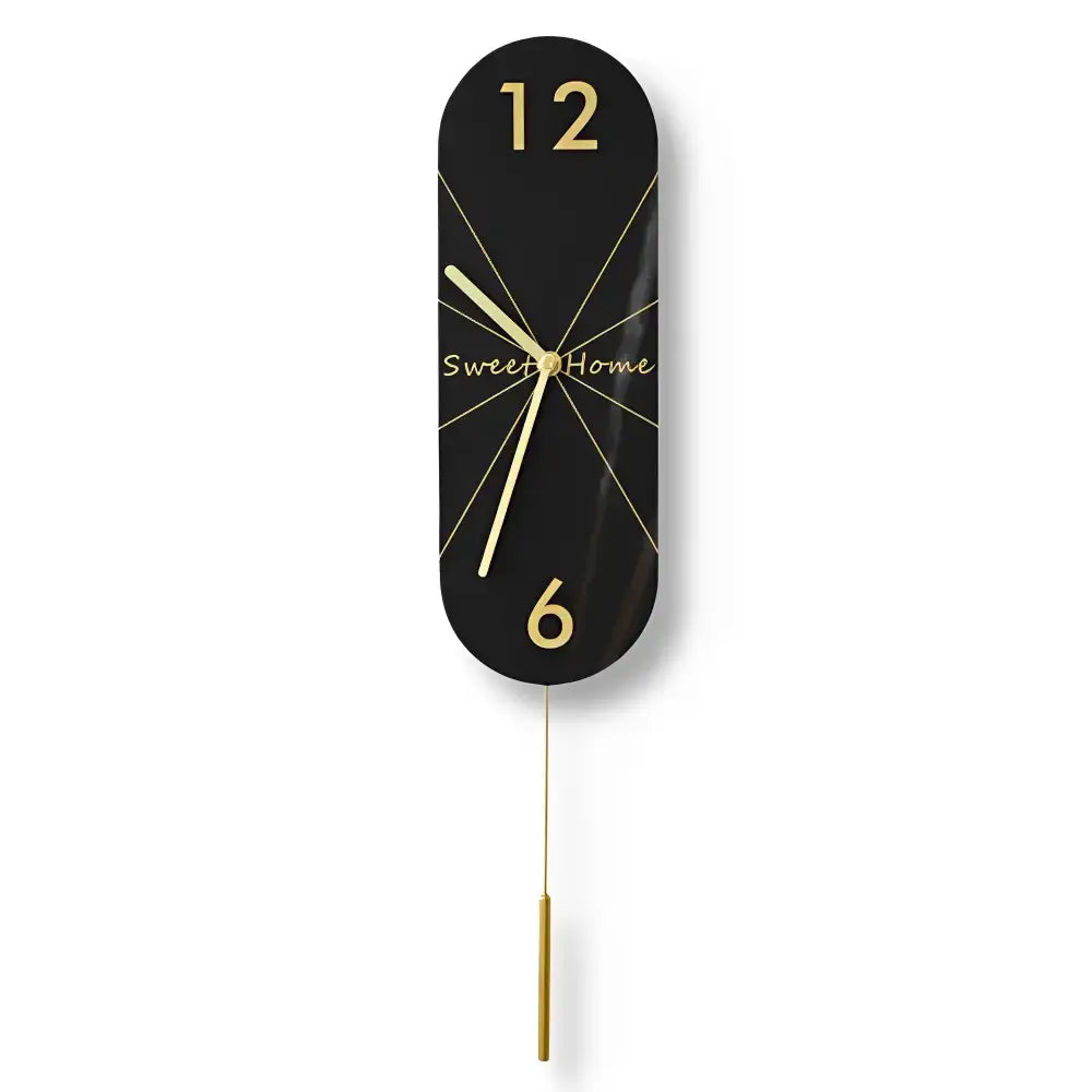 Stylish Black Gold Wall Pendulum Clock - Pendule long noir - wall clock