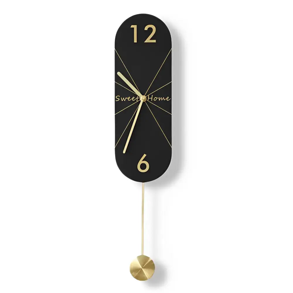 Stylish Black Gold Wall Pendulum Clock - Pendule rond noir - wall clock