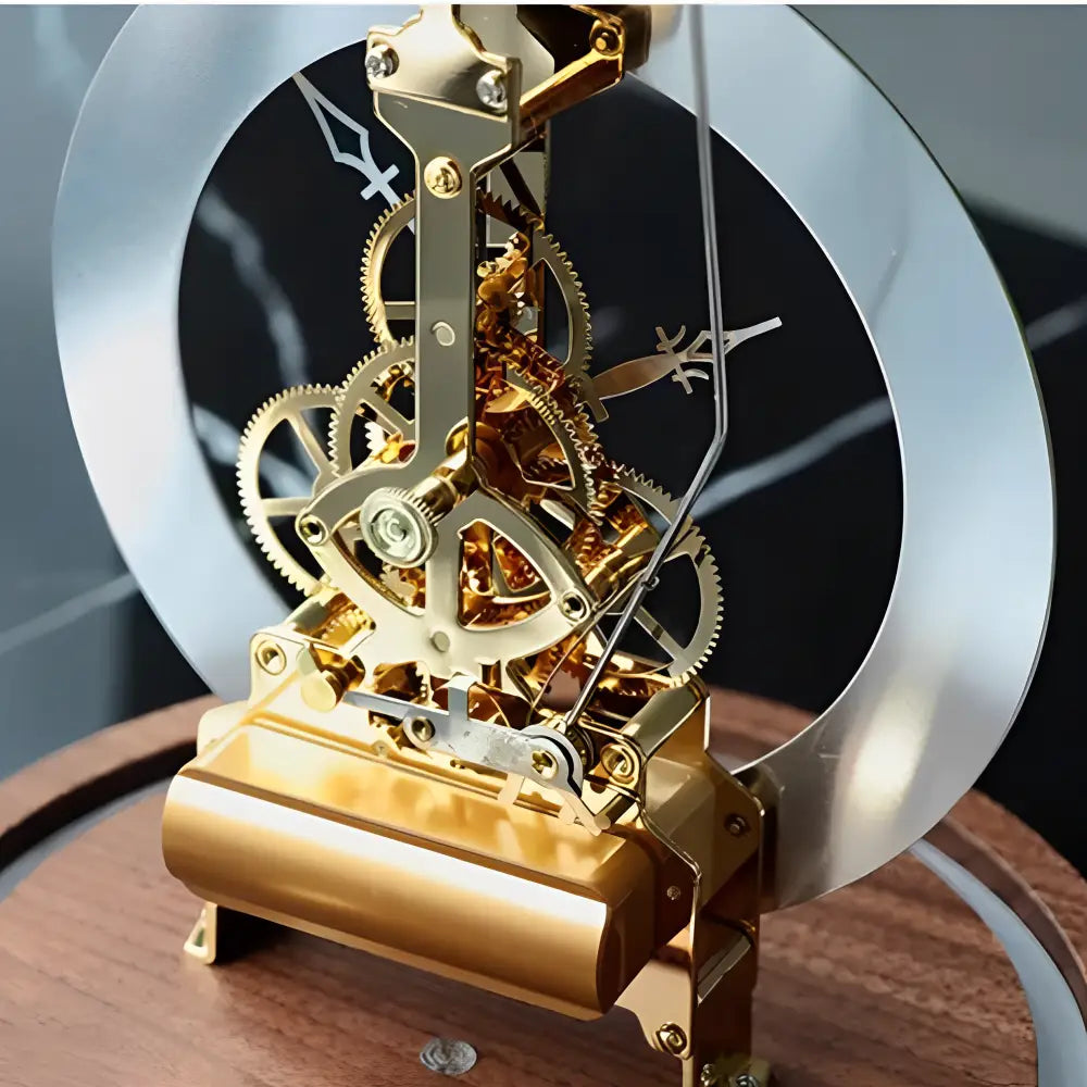Tempus Machina tabletop clock silver finish on modern office desk