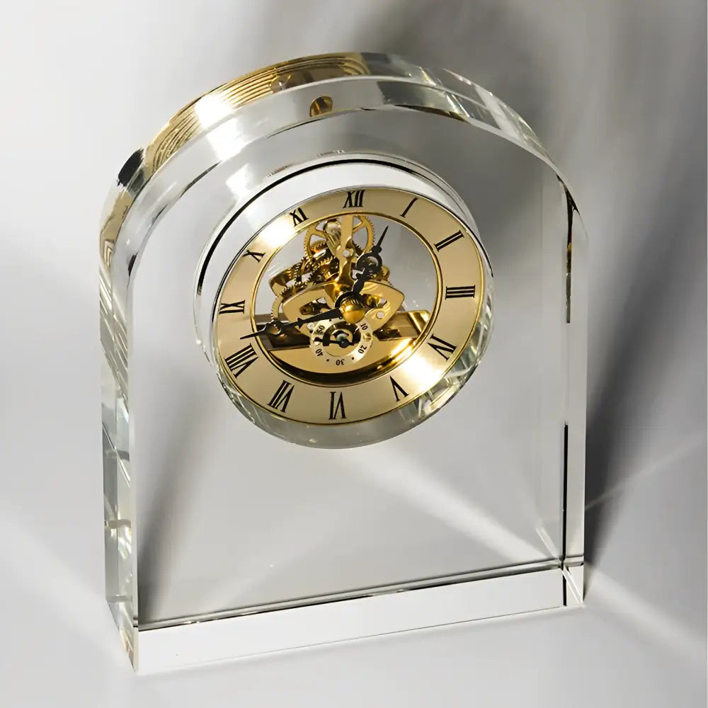 Transparent Glass & Crystal Desk Clock - Antique Quartz Design