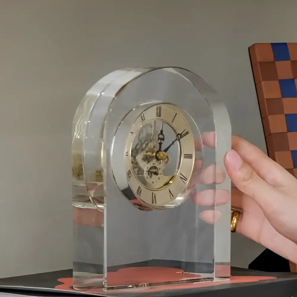 Transparent Glass & Crystal Desk Clock - Antique Quartz Design