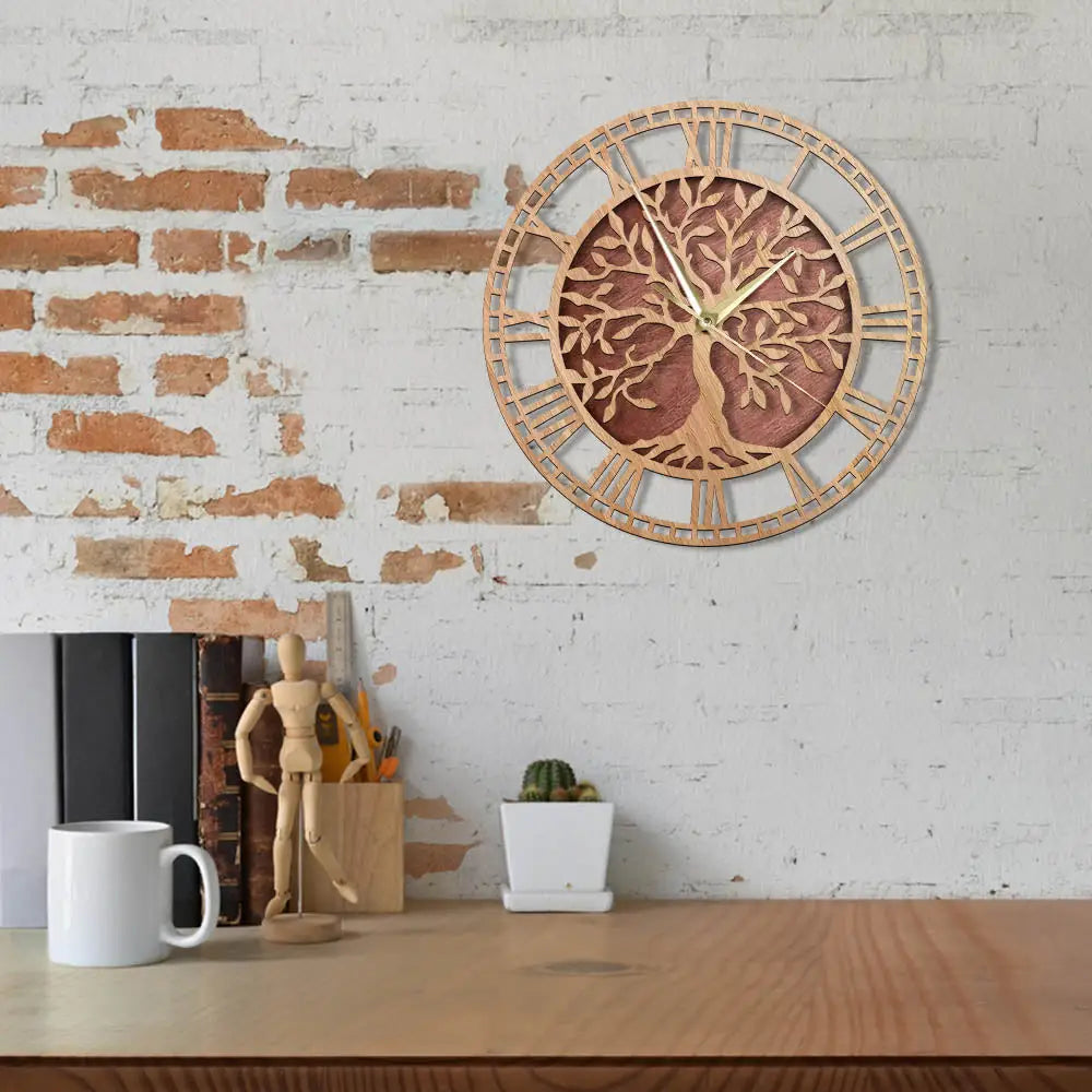 Tree of Life wall clock displayed in a modern living room