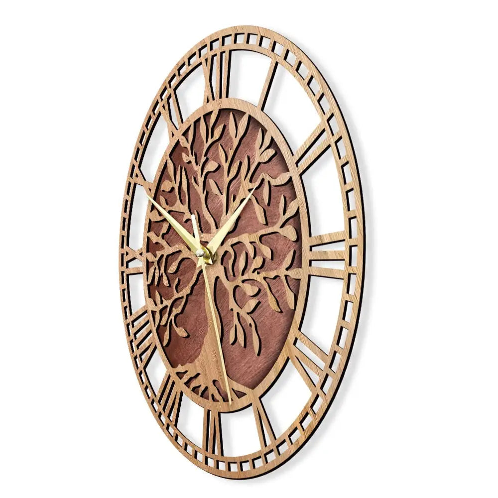 Tree of Life clock in 16 inch size showing bamboo wood grain detail
