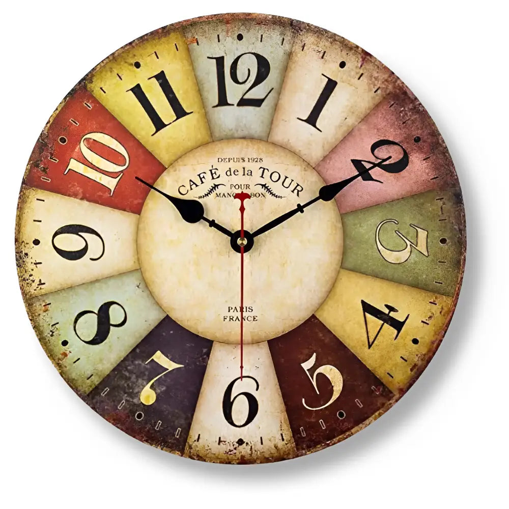 Back of vintage wall clock showing nail-slot hanging mount