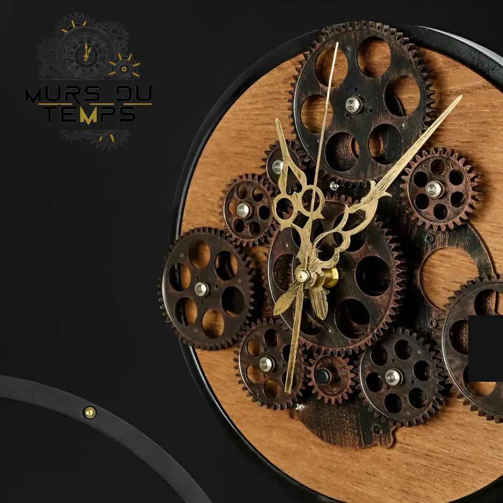 Side profile of 5 cm deep metal and bamboo gear wall clock