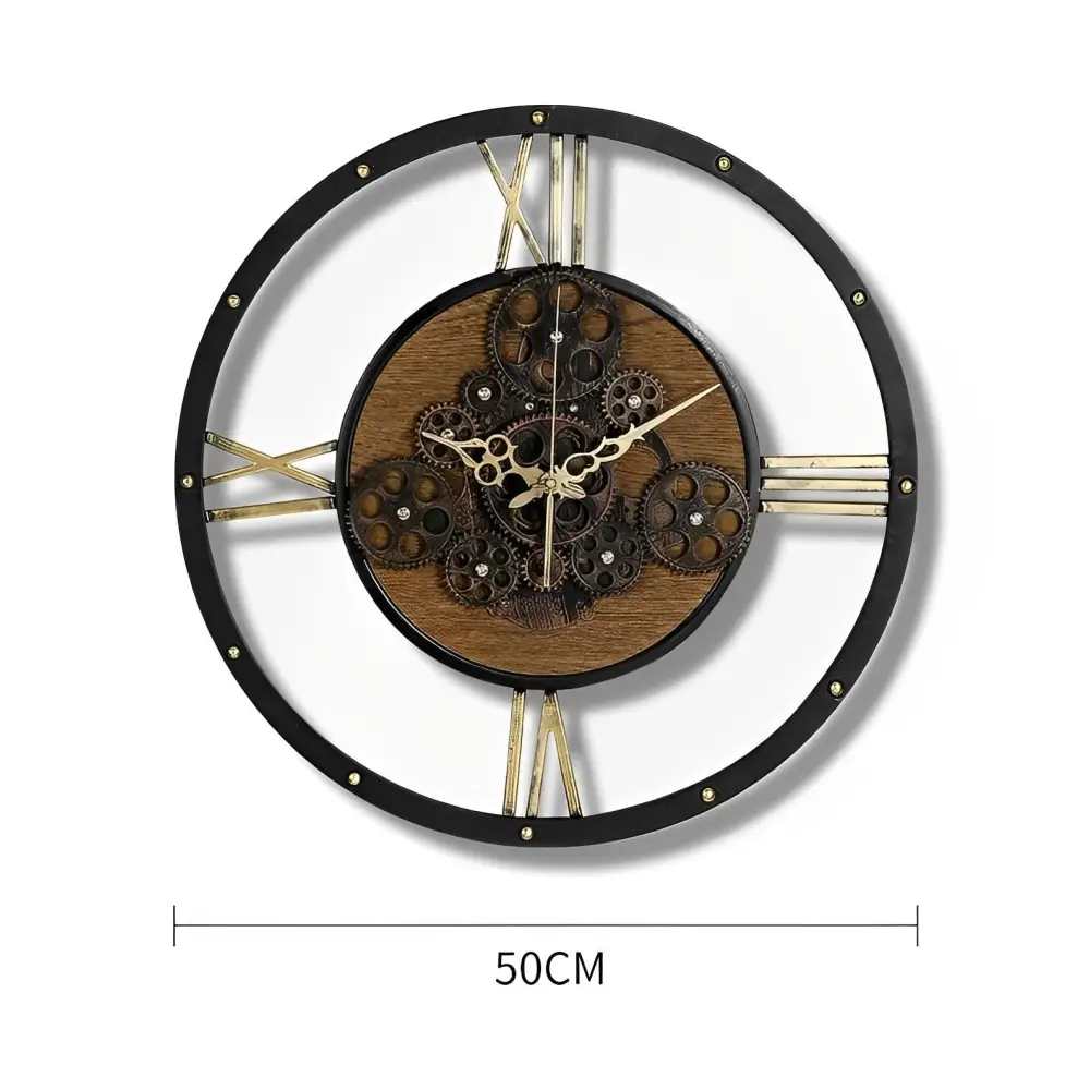 Battery-powered vintage wall clock on a neutral interior wall