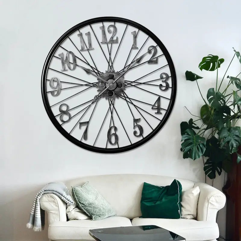 Vintage Gear Wheel Wall Clock - Industrial Metal Design
