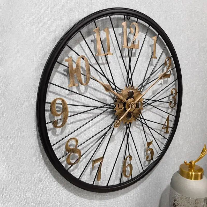 Large 60 cm gear wall clock mounted in modern living room