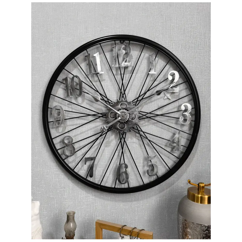 Vintage Gear Wheel Wall Clock - Industrial Metal Design